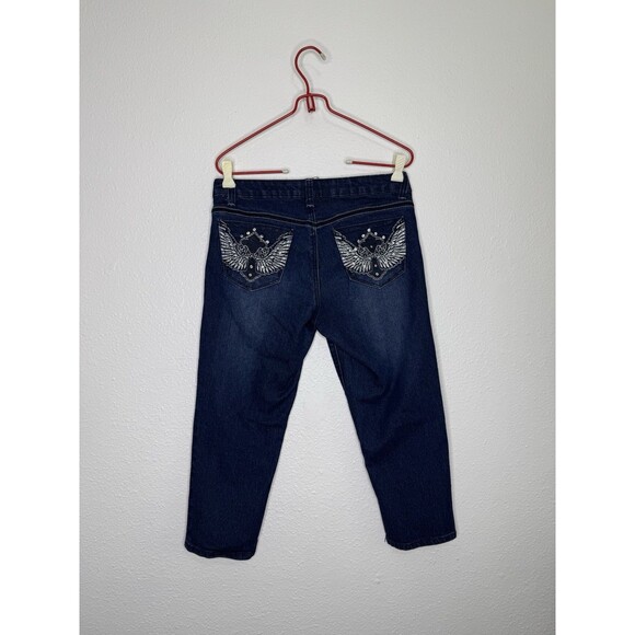 Women's Southpole Low Rise Denim Capri Jeans Embroidery Bedazzled Faded Sz 9 Y2K - Picture 1 of 16